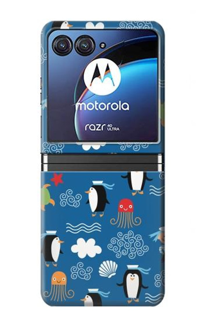 S2572 Marine Penguin Pattern Hülle Schutzhülle Taschen für Motorola Razr 40 Ultra