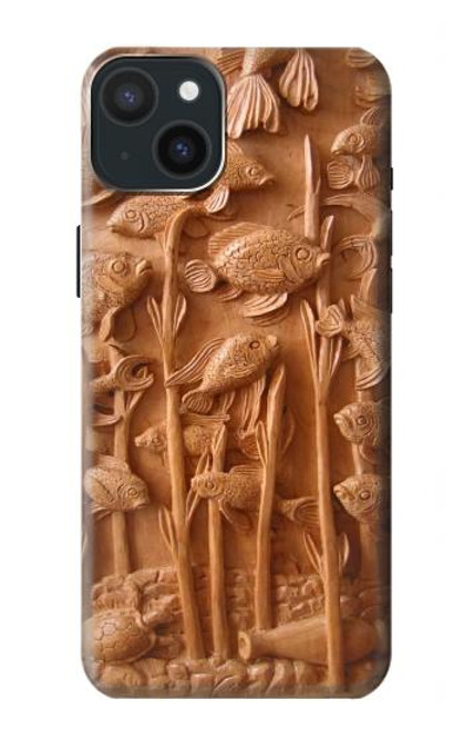 S1307 Fish Wood Carving Graphic Printed Hülle Schutzhülle Taschen für iPhone 15 Plus