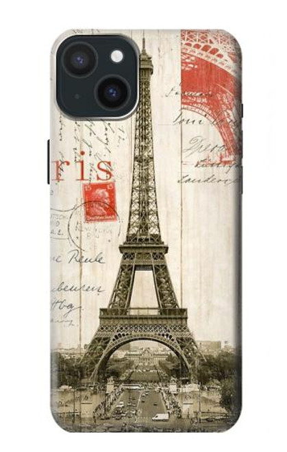 S2108 Eiffel Tower Paris Postcard Hülle Schutzhülle Taschen für iPhone 15 Plus