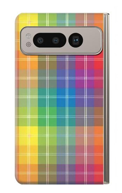 S3942 LGBTQ Rainbow Plaid Tartan Hülle Schutzhülle Taschen für Google Pixel Fold