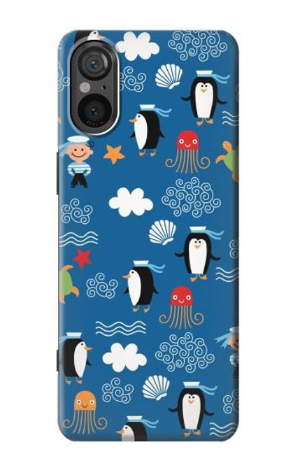 S2572 Marine Penguin Pattern Hülle Schutzhülle Taschen für Sony Xperia 5 V