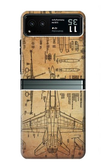 S3868 Aircraft Blueprint Old Paper Hülle Schutzhülle Taschen für Motorola Razr 40