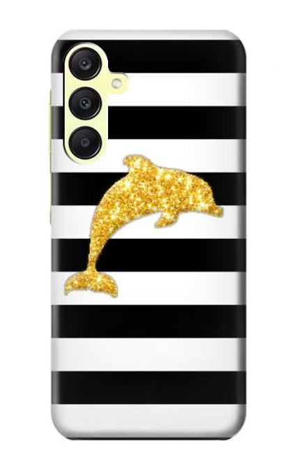 S2882 Black and White Striped Gold Dolphin Hülle Schutzhülle Taschen für Samsung Galaxy A25 5G