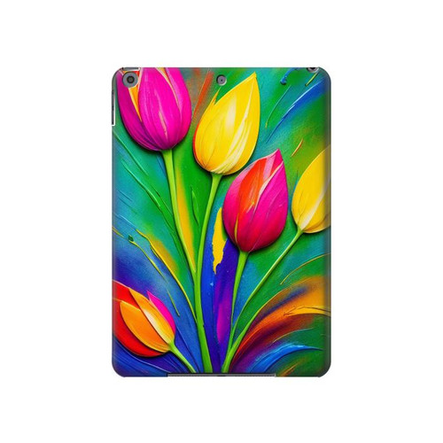 S3926 Colorful Tulip Oil Painting Hülle Schutzhülle Taschen für iPad 10.2 (2021,2020,2019), iPad 9 8 7