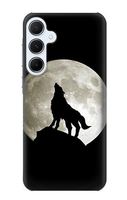 S1981 Wolf Howling at The Moon Hülle Schutzhülle Taschen für Samsung Galaxy A55 5G