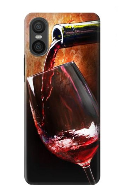 S2396 Red Wine Bottle And Glass Hülle Schutzhülle Taschen für Sony Xperia 10 VI