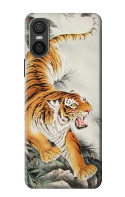 S2751 Chinese Tiger Brush Painting Hülle Schutzhülle Taschen für Sony Xperia 10 VI