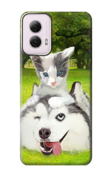 S3795 Kitten Cat Playful Siberian Husky Dog Paint Hülle Schutzhülle Taschen für Motorola Moto G Power 5G (2024)