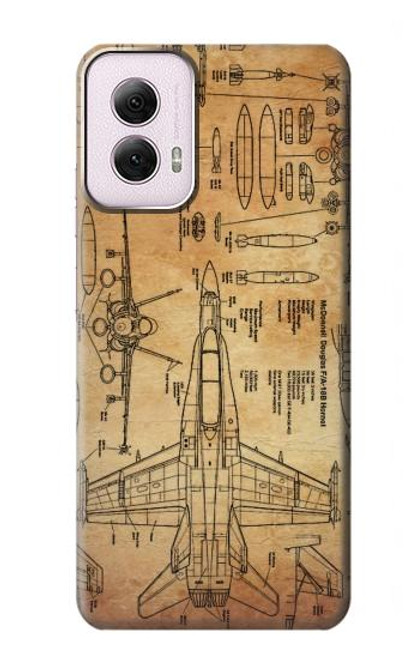 S3868 Aircraft Blueprint Old Paper Hülle Schutzhülle Taschen für Motorola Moto G Power 5G (2024)