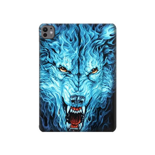 S0752 Blue Fire Grim Wolf Hülle Schutzhülle Taschen für iPad Pro 11 (2024,2025)