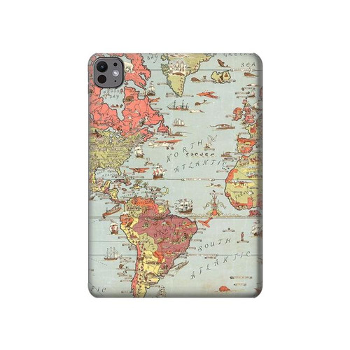 S3418 Vintage World Map Hülle Schutzhülle Taschen für iPad Pro 11 (2024,2025)