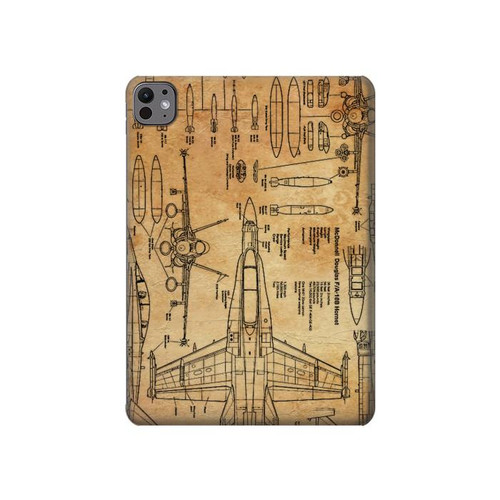 S3868 Aircraft Blueprint Old Paper Hülle Schutzhülle Taschen für iPad Pro 11 (2024,2025)