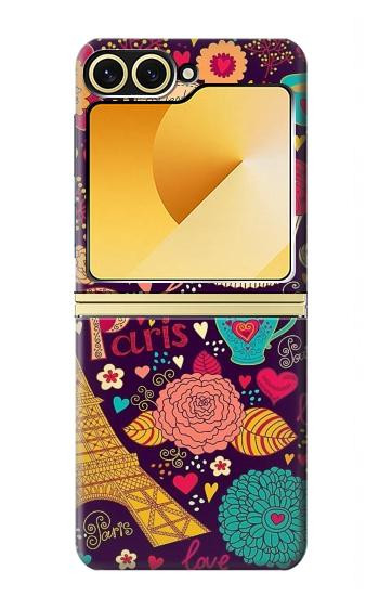 S2353 Paris Cartoon Vintage Pattern Hülle Schutzhülle Taschen für Samsung Galaxy Z Flip 6, Flip 7 FE