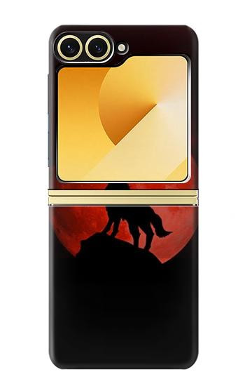 S2955 Wolf Howling Red Moon Hülle Schutzhülle Taschen für Samsung Galaxy Z Flip 6, Flip 7 FE
