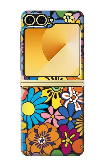 S3281 Colorful Hippie Flowers Pattern Hülle Schutzhülle Taschen für Samsung Galaxy Z Flip 6, Flip 7 FE