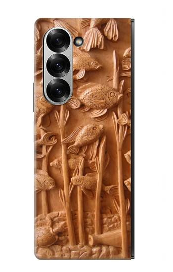 S1307 Fish Wood Carving Graphic Printed Hülle Schutzhülle Taschen für Samsung Galaxy Z Fold 6