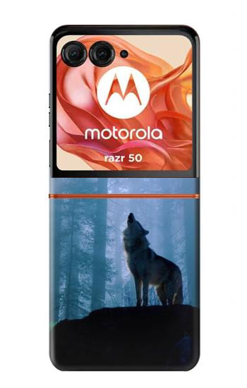S0935 Wolf Howling in Forest Hülle Schutzhülle Taschen für Motorola Razr 70,60,50, Razr (2026, 2025, 2024)