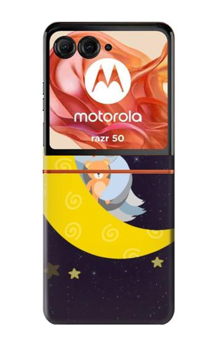S2849 Cute Sleepy Owl Moon Night Hülle Schutzhülle Taschen für Motorola Razr 50