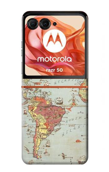 S3418 Vintage World Map Hülle Schutzhülle Taschen für Motorola Razr 70,60,50, Razr (2026, 2025, 2024)