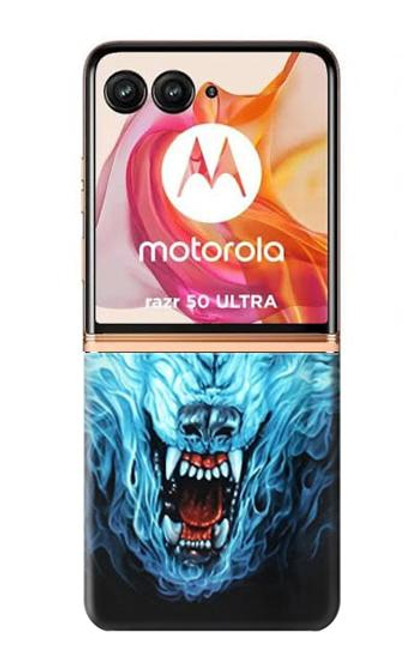 S0752 Blue Fire Grim Wolf Hülle Schutzhülle Taschen für Motorola Razr 50 Ultra