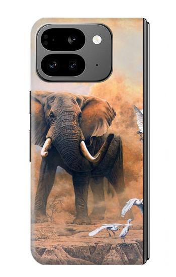 S1292 Dusty Elephant Egrets Hülle Schutzhülle Taschen für Google Pixel 9 Pro Fold