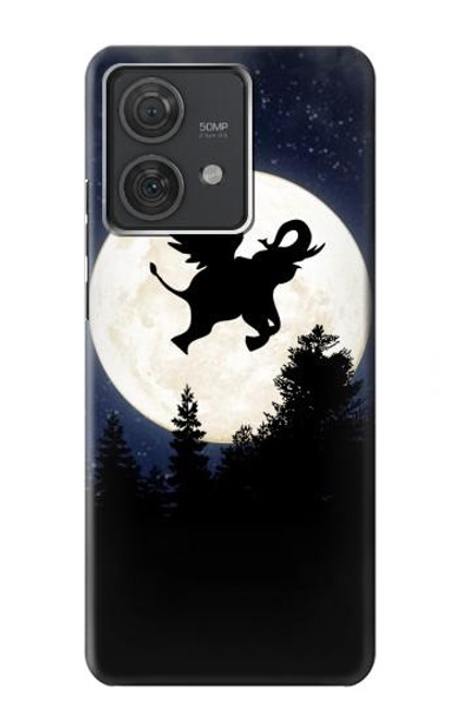S3323 Flying Elephant Full Moon Night Hülle Schutzhülle Taschen für Motorola Edge 40 Neo