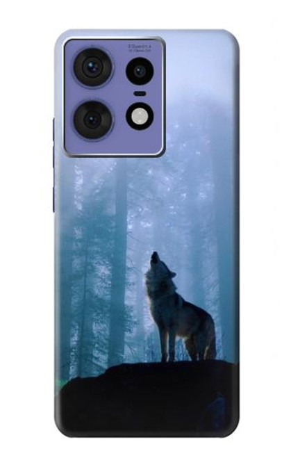S0935 Wolf Howling in Forest Hülle Schutzhülle Taschen für Motorola Edge 50 Fusion
