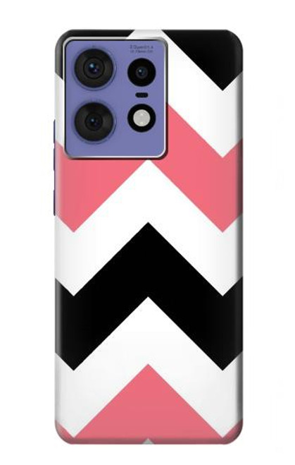 S1849 Pink Black Chevron Zigzag Hülle Schutzhülle Taschen für Motorola Edge 50 Fusion