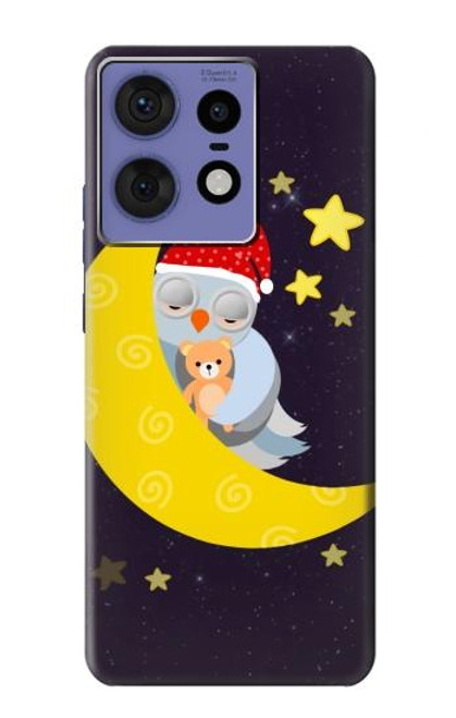 S2849 Cute Sleepy Owl Moon Night Hülle Schutzhülle Taschen für Motorola Edge 50 Fusion