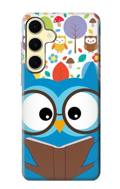 S2521 Cute Nerd Owl Cartoon Hülle Schutzhülle Taschen für Samsung Galaxy S24 FE