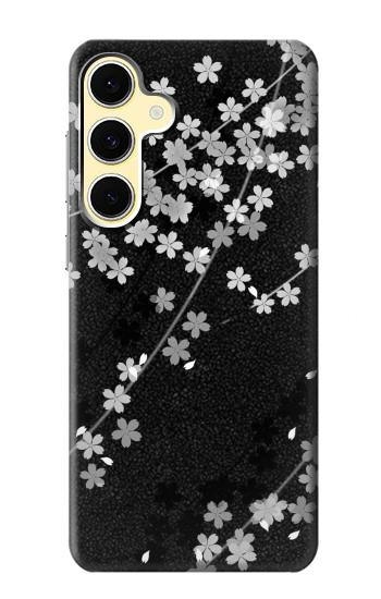 S2544 Japanese Kimono Style Black Flower Pattern Hülle Schutzhülle Taschen für Samsung Galaxy S24 FE