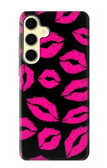S2933 Pink Lips Kisses on Black Hülle Schutzhülle Taschen für Samsung Galaxy S24 FE