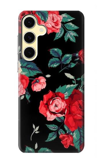 S3112 Rose Floral Pattern Black Hülle Schutzhülle Taschen für Samsung Galaxy S24 FE