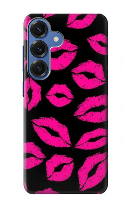 S2933 Pink Lips Kisses on Black Hülle Schutzhülle Taschen für Samsung Galaxy S25