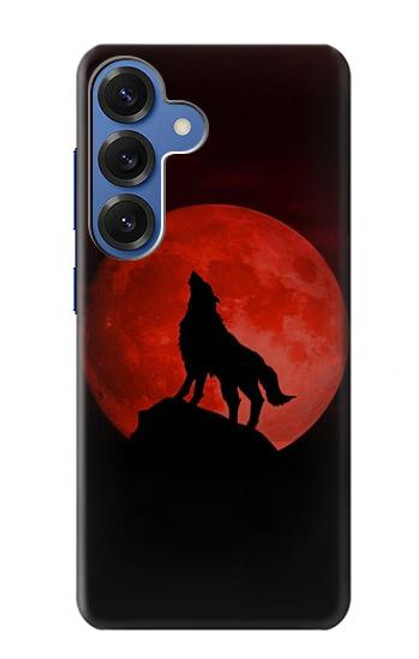 S2955 Wolf Howling Red Moon Hülle Schutzhülle Taschen für Samsung Galaxy S25