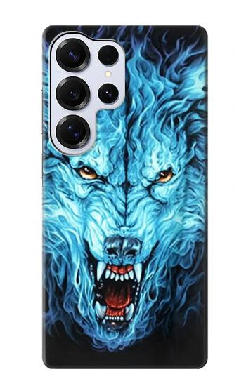 S0752 Blue Fire Grim Wolf Hülle Schutzhülle Taschen für Samsung Galaxy S25 Ultra