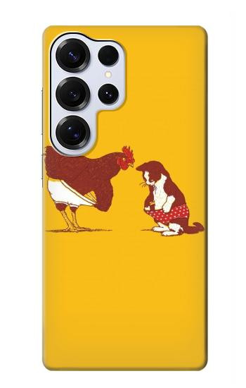 S1093 Rooster and Cat Joke Hülle Schutzhülle Taschen für Samsung Galaxy S25 Ultra