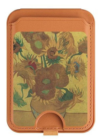 S0214 Van Gogh Vase Fifteen Sunflowers Magnetic Card Holder Wallet Stand with MagSafe for iPhone 16 15 14 13 Pro Max