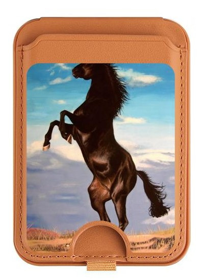 S0934 Wild Black Horse Magnetic Card Holder Wallet Stand with MagSafe for iPhone 16 15 14 13 Pro Max