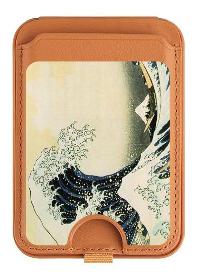 S1040 Hokusai The Great Wave of Kanagawa Magnetic Card Holder Wallet Stand with MagSafe for iPhone 16 15 14 13 Pro Max