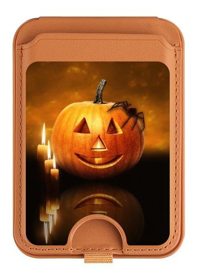 S1083 Pumpkin Spider Candles Halloween Magnetic Card Holder Wallet Stand with MagSafe for iPhone 16 15 14 13 Pro Max