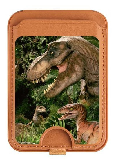 S1452 Trex Raptor Dinosaur Magnetic Card Holder Wallet Stand with MagSafe for iPhone 16 15 14 13 Pro Max