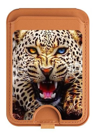 S1932 Blue Eyed Leopard Magnetic Card Holder Wallet Stand with MagSafe for iPhone 16 15 14 13 Pro Max