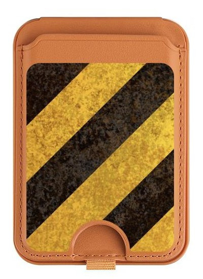S2231 Yellow and Black Line Hazard Striped Magnetic Card Holder Wallet Stand with MagSafe for iPhone 16 15 14 13 Pro Max
