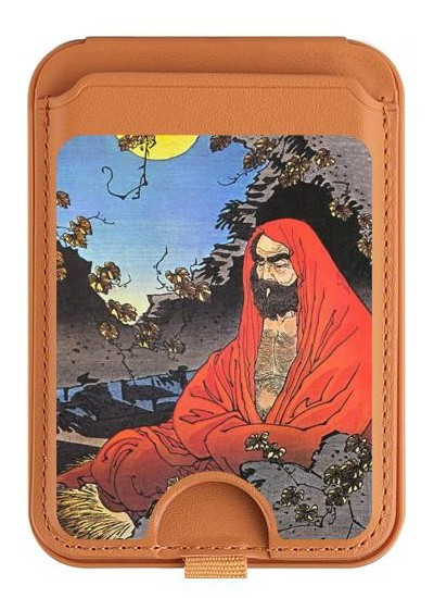 S2234 Zen Master Bodhidharma Yoshitoshi Magnetic Card Holder Wallet Stand with MagSafe for iPhone 16 15 14 13 Pro Max