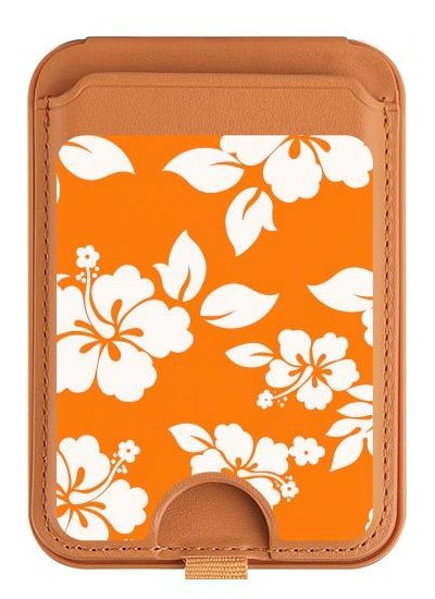 S2245 Hawaiian Hibiscus Orange Pattern Magnetic Card Holder Wallet Stand with MagSafe for iPhone 16 15 14 13 Pro Max