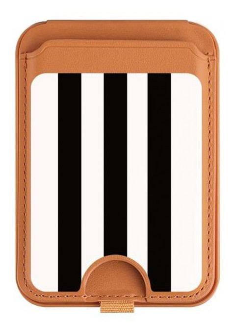 S2297 Black and White Vertical Stripes Magnetic Card Holder Wallet Stand with MagSafe for iPhone 16 15 14 13 Pro Max