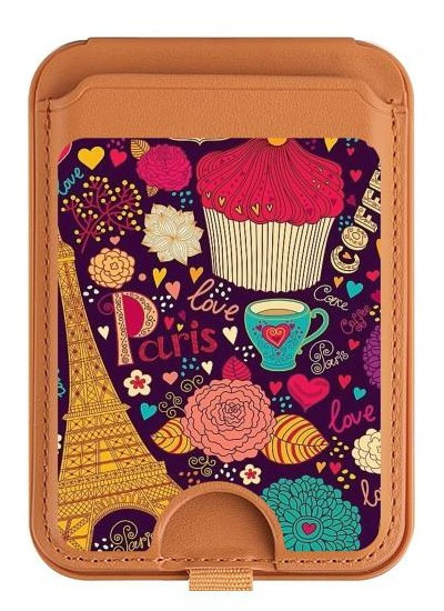 S2353 Paris Cartoon Vintage Pattern Magnetic Card Holder Wallet Stand with MagSafe for iPhone 16 15 14 13 Pro Max