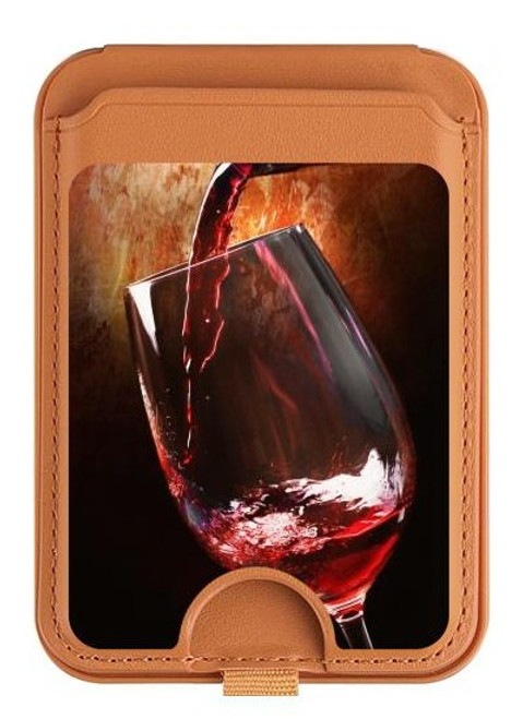 S2396 Red Wine Bottle And Glass Magnetic Card Holder Wallet Stand with MagSafe for iPhone 16 15 14 13 Pro Max