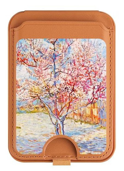 S2450 Van Gogh Peach Tree Blossom Magnetic Card Holder Wallet Stand with MagSafe for iPhone 16 15 14 13 Pro Max